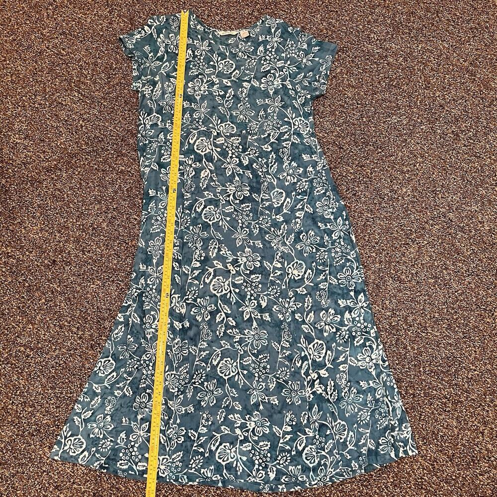 Orvis Large Tropical Floral Teal Maxi Dress Short Sleeve Tie Back Modest Prairie - Picture 3 of 10